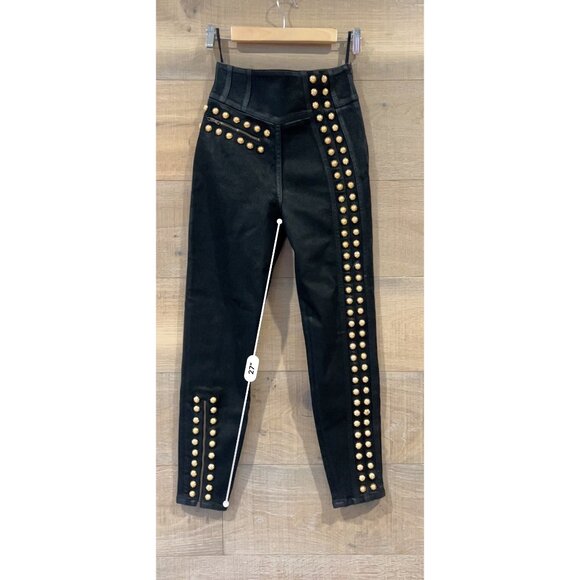 Gucci Women's Black Embellished High-Rise Studded Skinny Jeans Size 25 - Picture 6 of 13